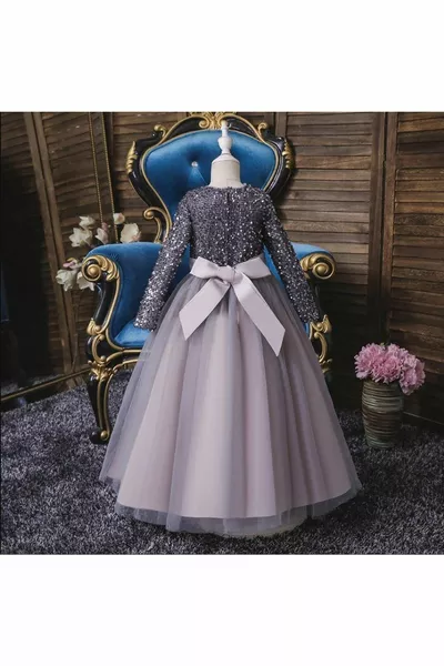 غراي زارا الترتر الأطفال مساء اللباس - فستان البنات - فستان حفلة موسيقية للبنات - فستان عيد الميلاد