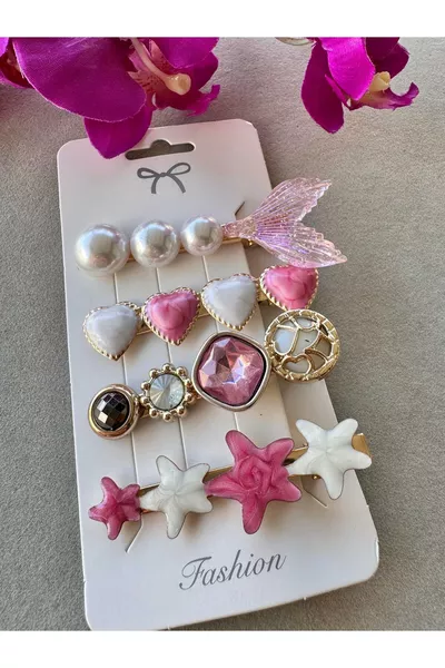 Розовый набор из 4 заколок с русалочкой и звездочками