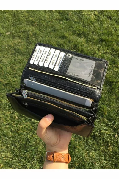 STD Практично истинска кожена черна дамска портмоне Класическо