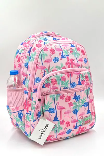 Flamingo Pattern Pink Master Pack Backpack with Lunch Box and Pencil Case for Girls' Elementary School