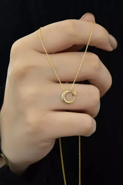 Sterling Silver Gold Plated Crescent Star Necklace