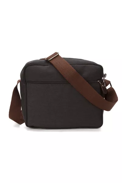 Men's Canvas Fabric Water-Resistant Shoulder Bag Black (Work and Travel) with Multiple Compartments