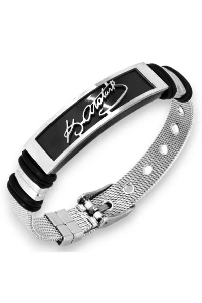 Bracciale maschile in acciaio modello cintura con firma K. Atatürk