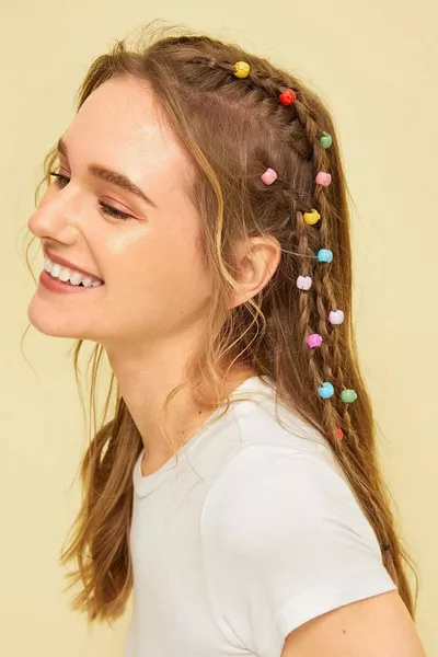 خرز جدائل للشعر قوس قزح للنساء، مجموعة من  قطعة