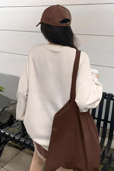 Gebroken wit crème ecru Believe bedrukt 0 Zero kraag oversized Shabby loose fit fleece sweatshirt voor dames