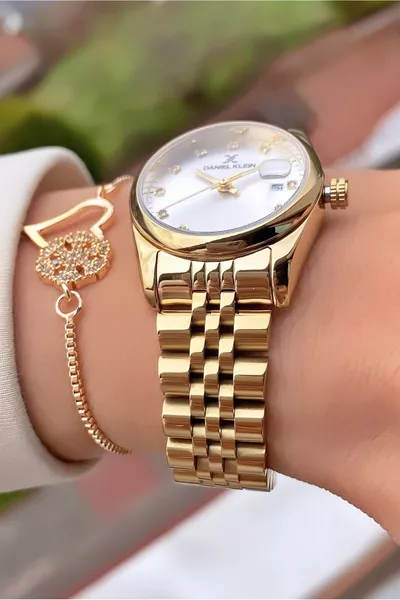 Altın Renk Çelik KÜÇÜK Kasa 2 Yıl Garantili Kadın Kol Saati Bileklik Hediyeli