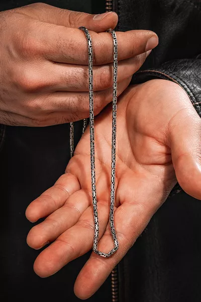 Men's Silver Necklace - Men's Silver Necklace Round King Model 2.8 Mm