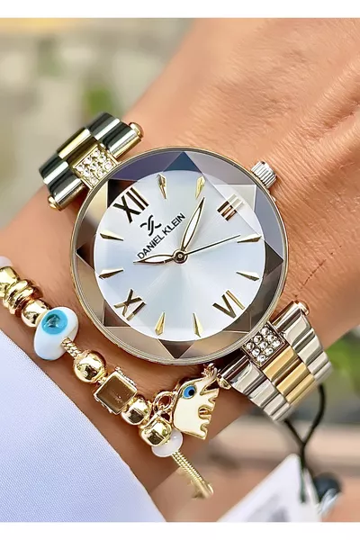 Altın-gümüş Kadın Kol Saati. Şık Tasarım Ve Dayanıklı Çelik Kordonu Ile 2 Yıl Garantili