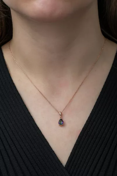 Minimal Mystic Topaz Stone Teardrop Necklace Silver Necklace  Sterling