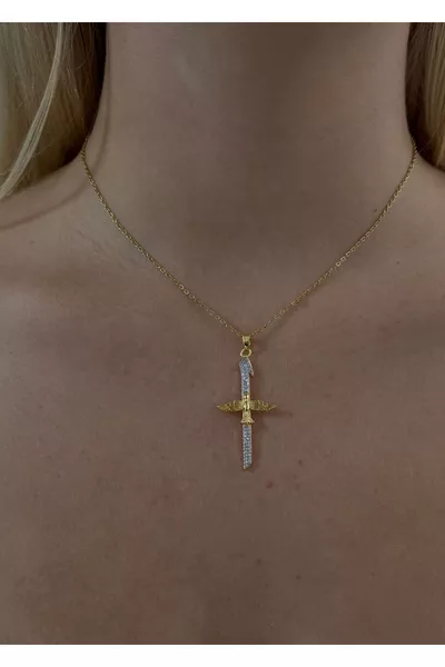 Collana a uccello in acciaio con zirconi