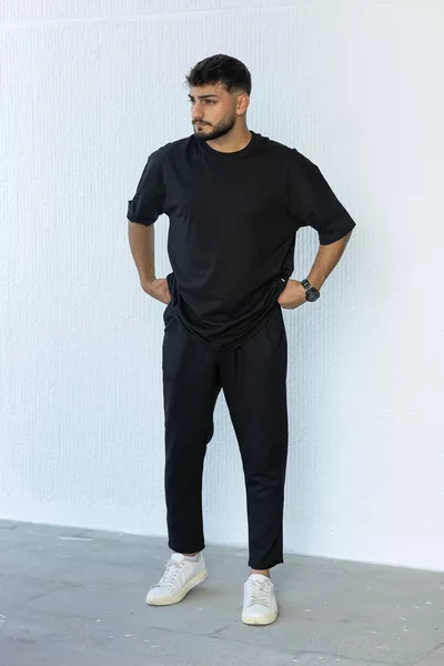 الرجال طاقم الرقبة كبيرة الحجم تي شيرت القطن الأساسية تي شيرت