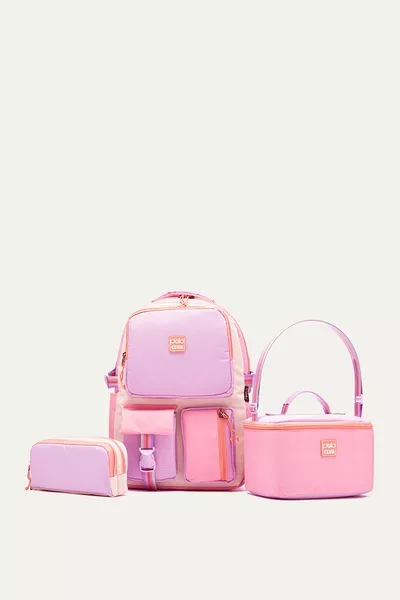 Hkn  3-Piece Set Elementary School Backpack Multi-Compartment Orthopedic Backpack Lilac