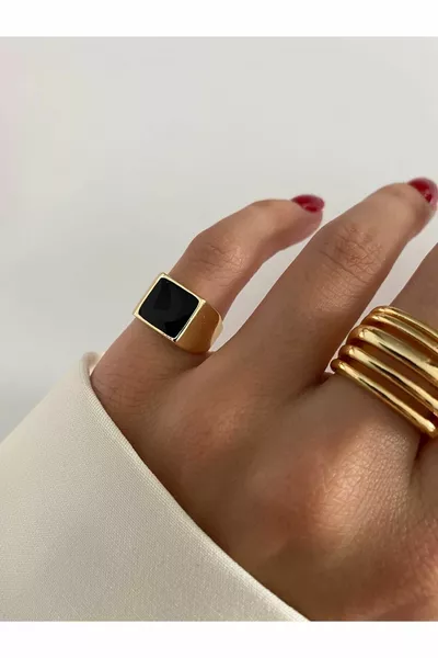 Black Square Stone Pinky Ring