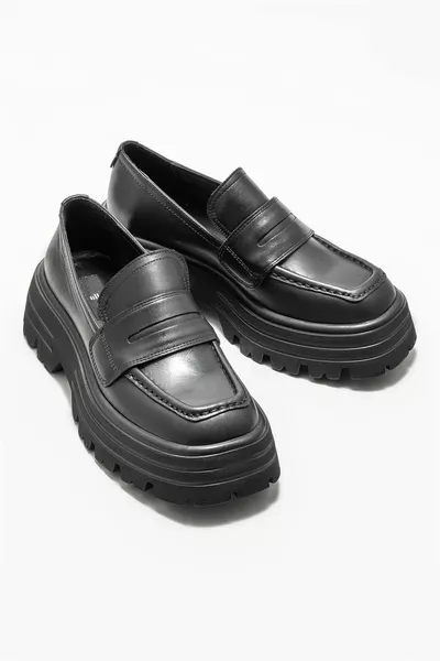 Ballerines décontractées en cuir noir pour femmes