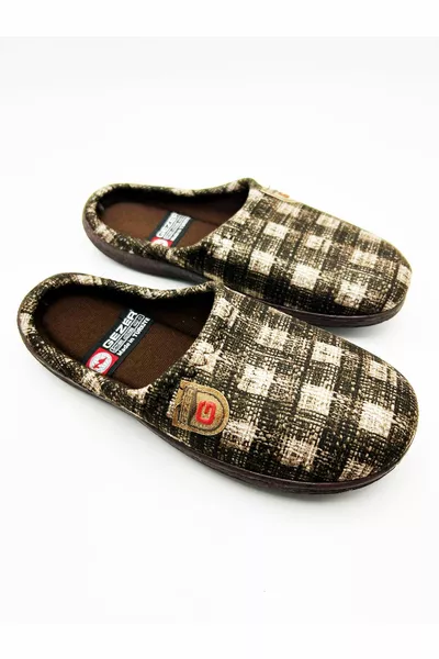 الرجال مربع منقوشة البني قابل للغسل الشتاء السجاد النعال