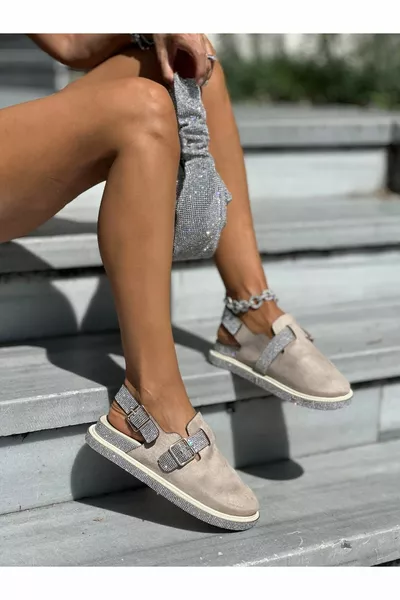 Bruce Wildleder Kristall Stein Hausschuhe Beige