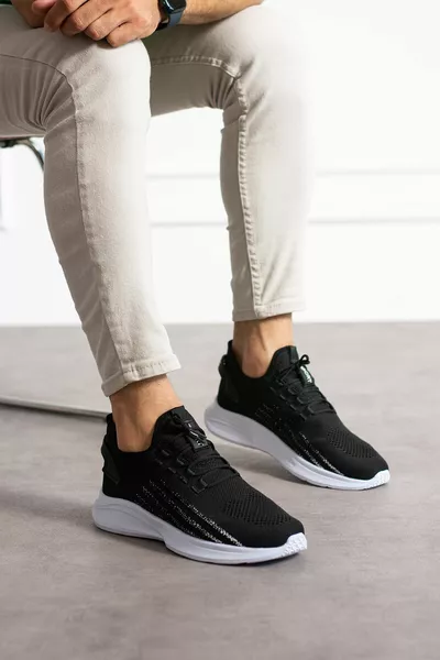 Noir et blanc Chaussures de randonnée unisexes en tricot léger