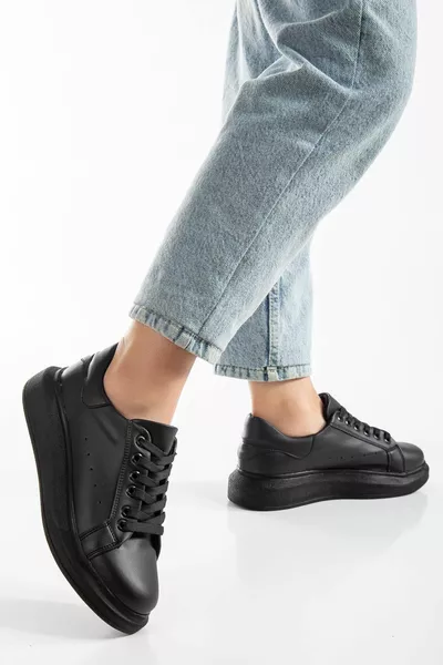 Balloon Sole Lace-Up Lichtgewicht Zwarte Dames Sneakers