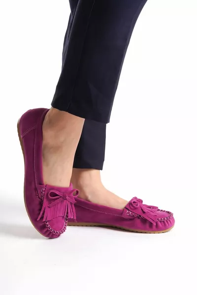  Fuchsia Suede Tassel Casual Women's Ballet Flats