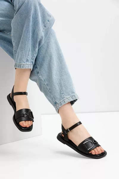 Black Women's Genuine Leather Sandals a