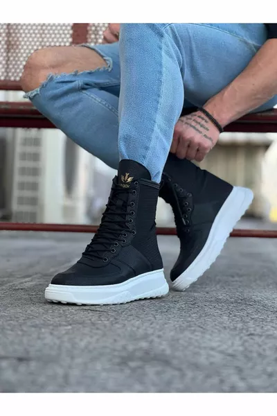  Black Skin Long Lace-Up Boots