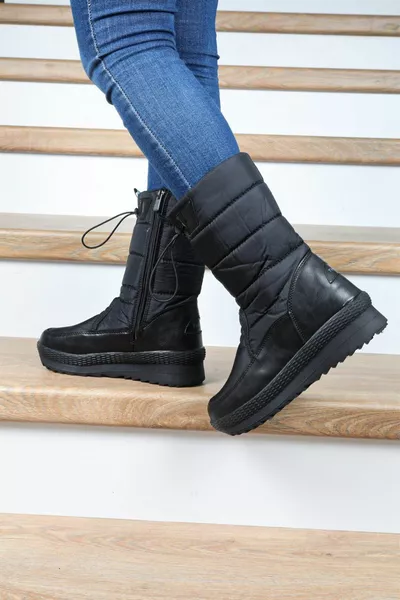 NON-SLIP SOLE WATER REPELLENT BLACK SNOW BOOTS WITH THERMAL FUR