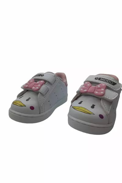 Middo Enfants Bébé Fille Premier Pas Orthopédique Chaussures De Marche Quotidiennes Avec Blanc-Rose Nœud 