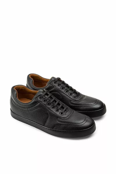 Genuine Leather Black Sneaker Men's Shoes