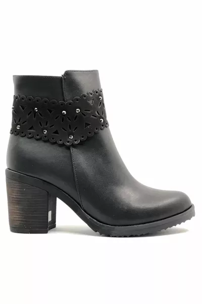 Moonlight Ankle Stone Bottes à talons détaillés pour femmes NOIR