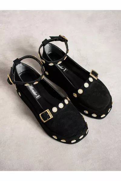 إلين الأسود من جلد الغزال حجر التفاصيل المرأة المتسكع