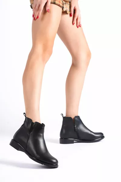 جلد طبيعي أسود أحذية جلدية نسائية 