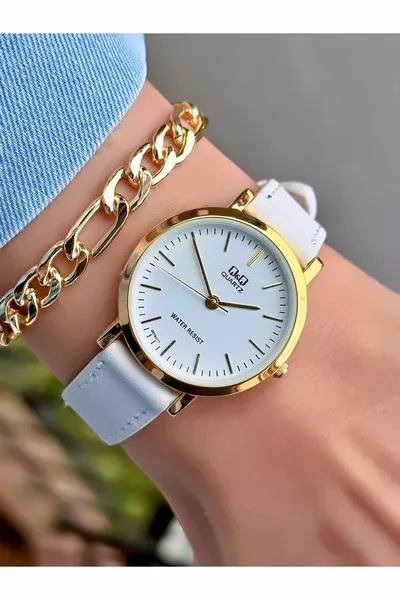 Дамски ръчен часовник 2 години гаранция Кожена бяла лента водоустойчива