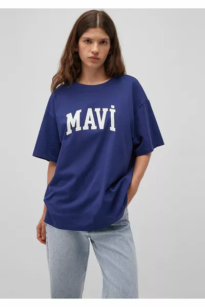 Logo Printed Navy Blue T-Shirt Oversize / Wide Cut 
