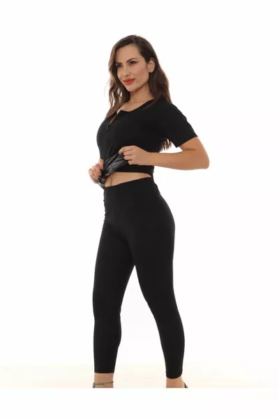 Originale Sauna Suite dimagrante sudore polimero leggings e cerniera manica corta Set