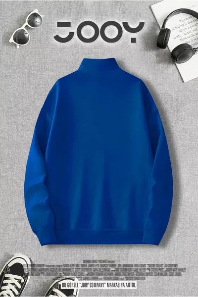 Sweat-shirt demi-zip Brooklyn imprimé sax bleu