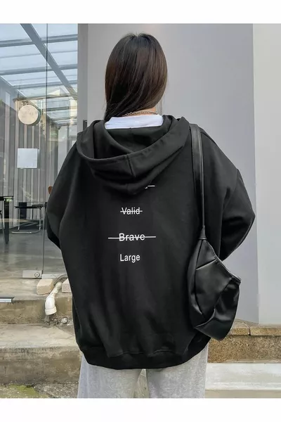 كارديجان العاطفة - أسود مطبوع الشتاء كبير الحجم مقنعين بسحاب جيب مفصل كارديجان