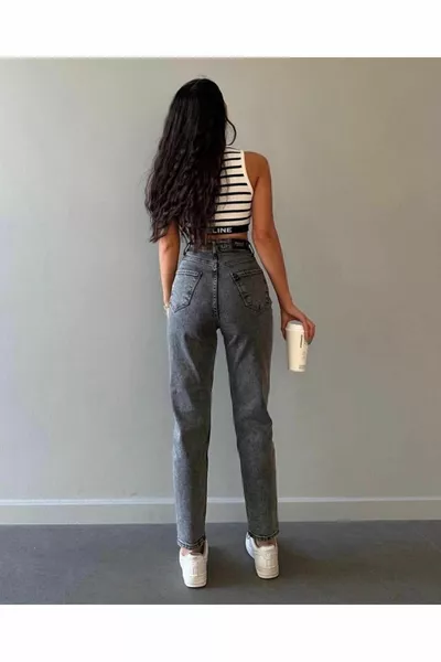 Nero Snow Mom Jean Vita Alta Elastico