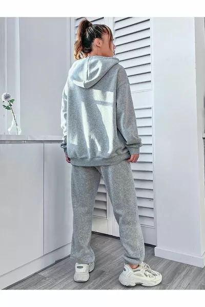 Happiness спортивный костюм толстовка джоггер - серый принт оверсайз с капюшоном