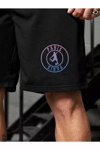 شورت رجالي أسود مطبوع