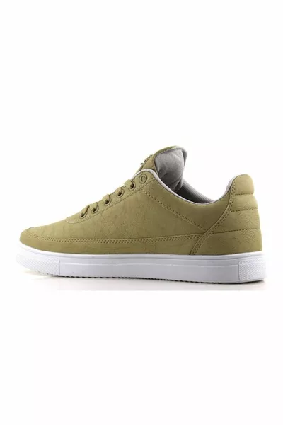 Heren Beige Witte Zool Veters Leer Casual Zool Casual Stijlvolle Sneaker Sneakers Met Zachte Binnenvoering
