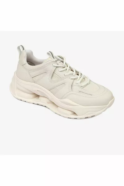 Sneakers da donna in vera pelle bianco sporco 