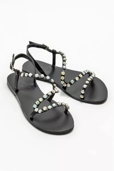 صنادل نسائية جلد أسود