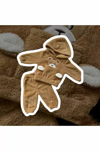 الشتاء تيدي بير منقوشة Welsoft الفاخرة الطفل مجموعة أفخم جيب هوديي