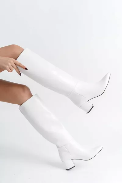 المرأة سستة الركبة طول الكعب السميك سحب الأحذية