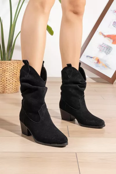 Donna Suède Chunky Hakken Western Cowboy Zwarte Laarzen voor dames