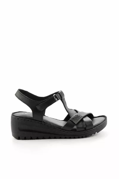 Schwarze Damensandalen aus echtem Leder 