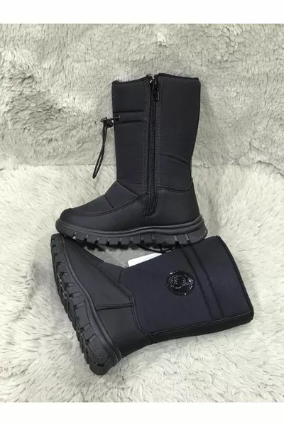 siyah dış metaryal paraşüt kumaş iç metaryal polar fermuarlı çoçok yağmur ve kar botu