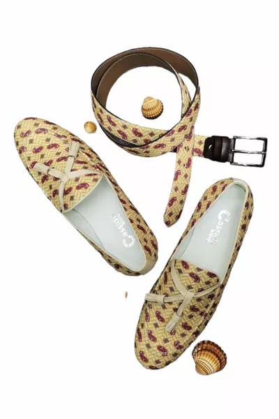 جلد طبيعي تصميم خاص ملون أحذية الكتان حزام هدية 