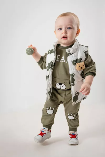 طفل رضيع تيدي بير التبعي نفخ سترة رياضية مجموعة حبلين من 3 