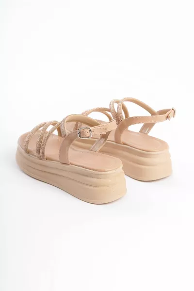 ZAHRA Thin Buckle Stone Stripe Semelle orthopédique Sandales pour femmes TT Skin